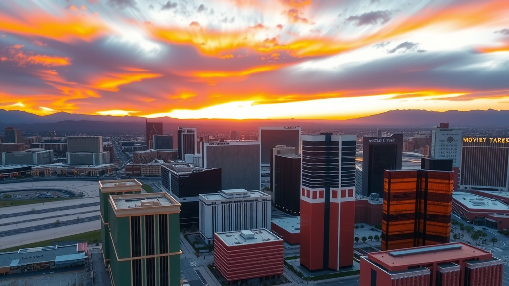 A stunning sunset over las vegas highlighting the skyline