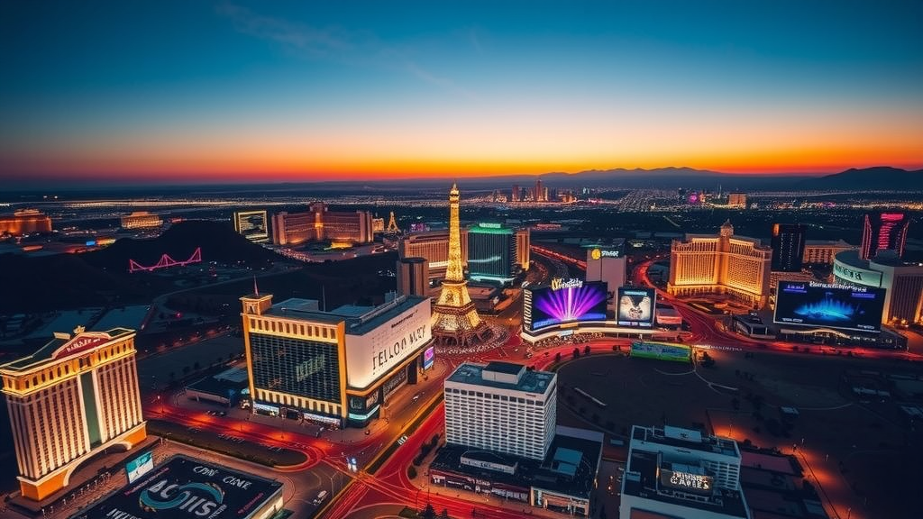 A vibrant night view of las vegas strip illuminated with city lights