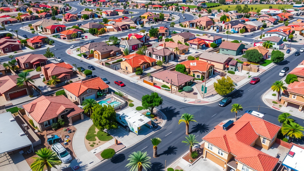 Aerial shot of las vegas houses in a sunny neighborhood