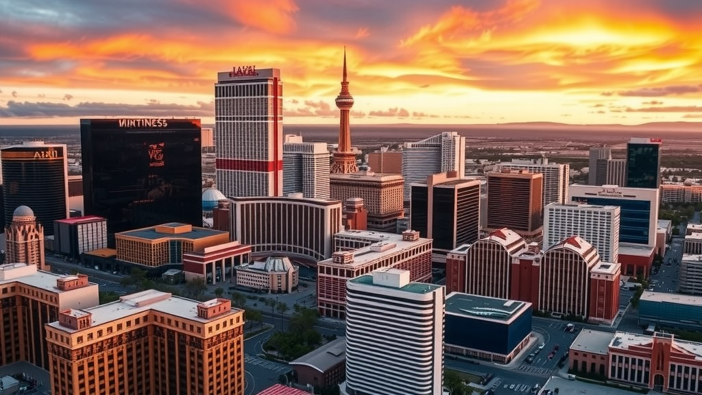 Aerial view of las vegas at sunset