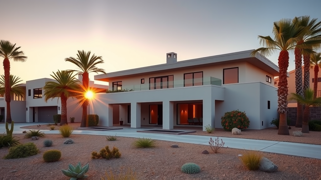 Luxury home exterior in las vegas at sunset