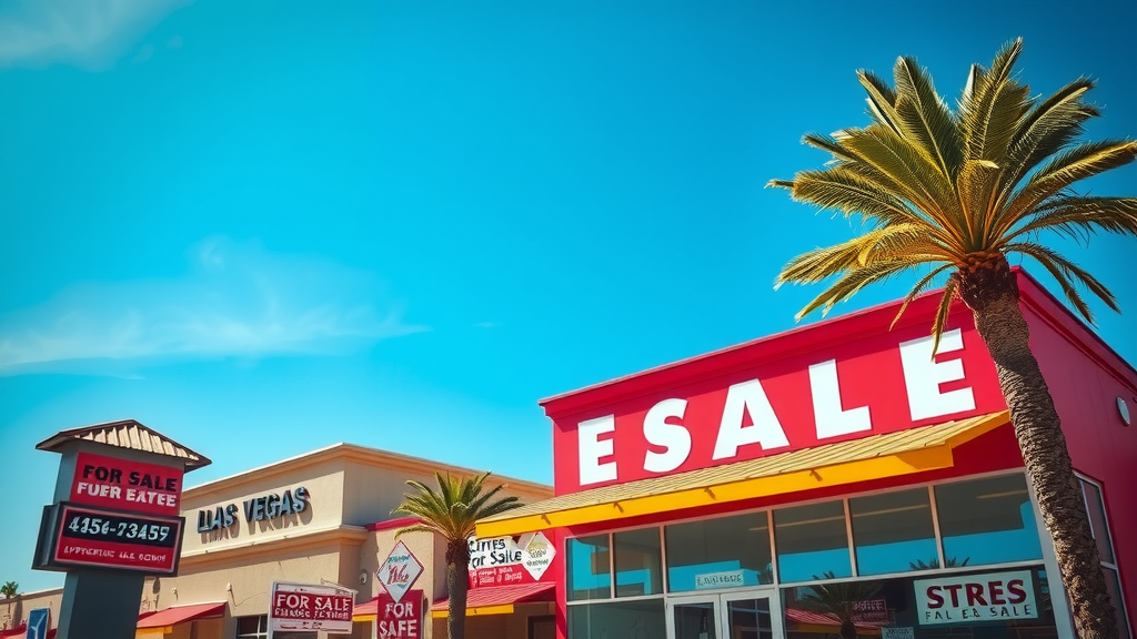 Modern real estate office in las vegas with colorful for sale signs