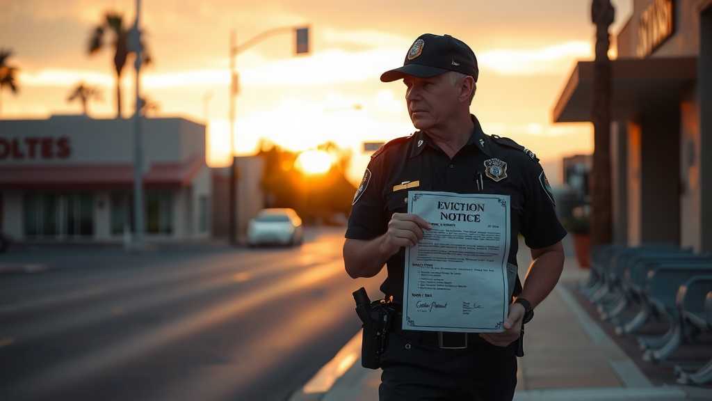 oficial-de-policia-entregando-un-aviso-de-desalojo-durante-el-atardecer-en-las-vegas