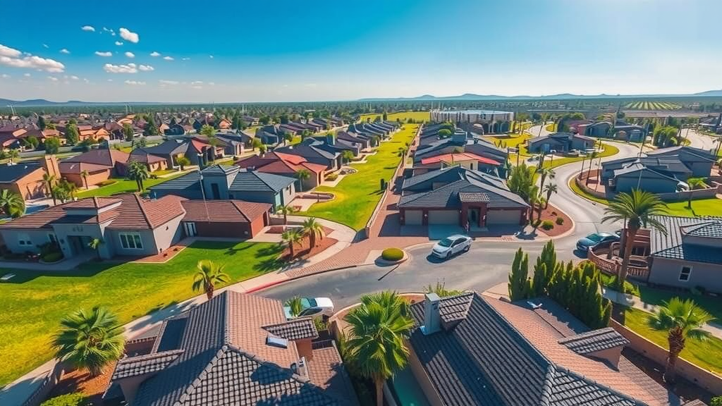 Aerial view of a las vegas neighborhood with modern homes