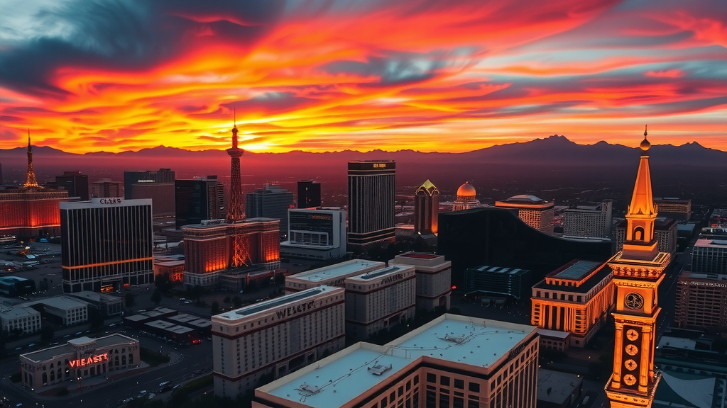 Aerial view of las vegas skyline at sunset