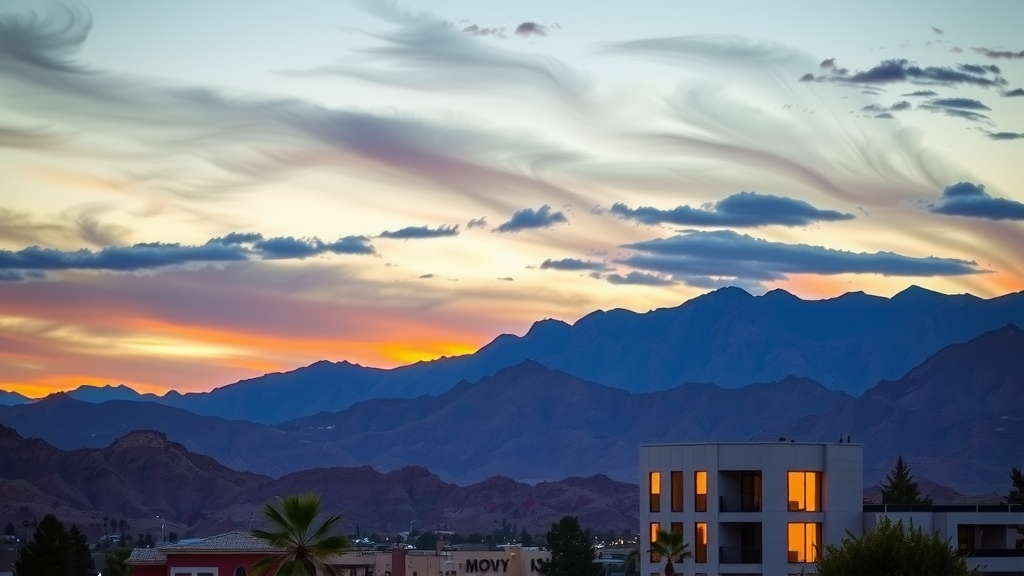 Atardecer en las vegas con vecindario moderno