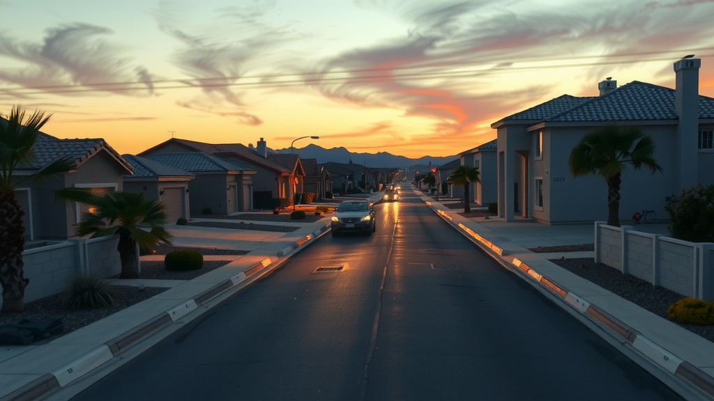 Calle residencial en las vegas al atardecer
