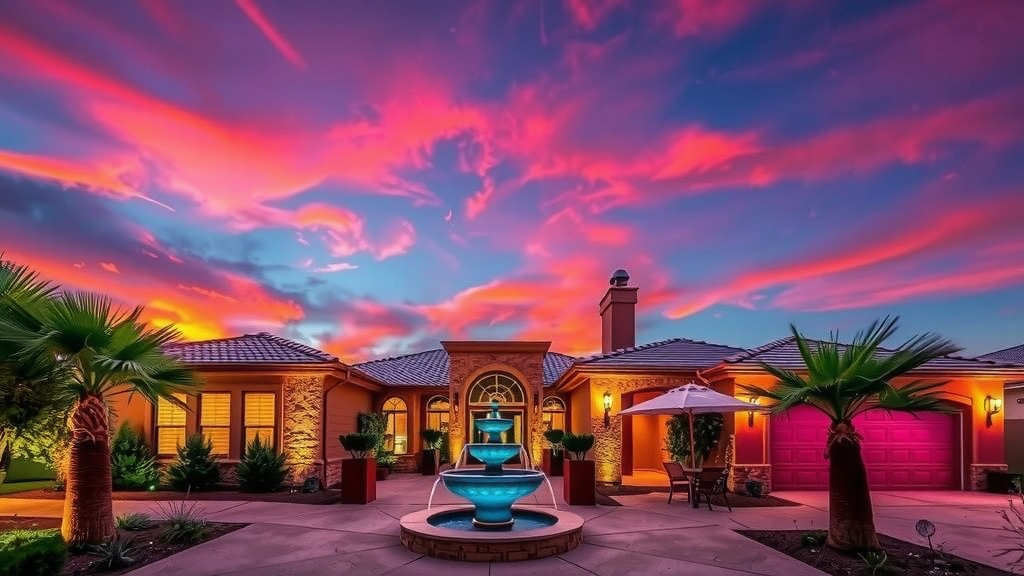 Casa moderna en las vegas al atardecer