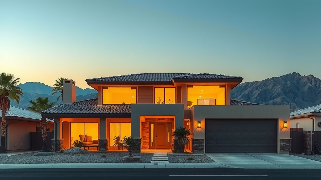 Casa moderna en las vegas durante el atardecer