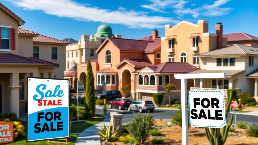 Las vegas real estate market with elegant homes and skyline