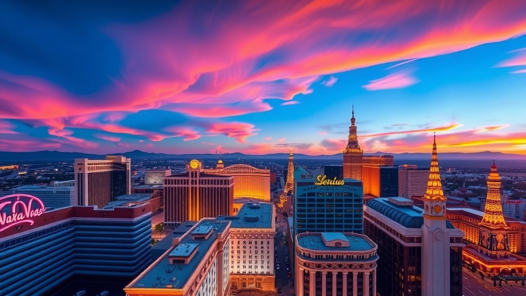 Las vegas skyline at sunset