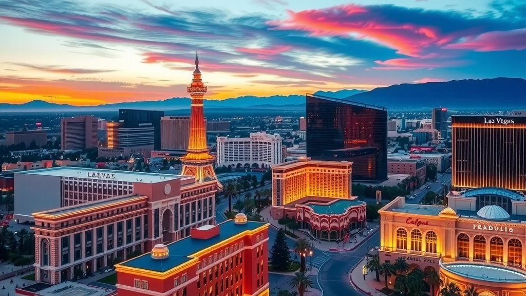 Las vegas skyline during sunset with residential focus