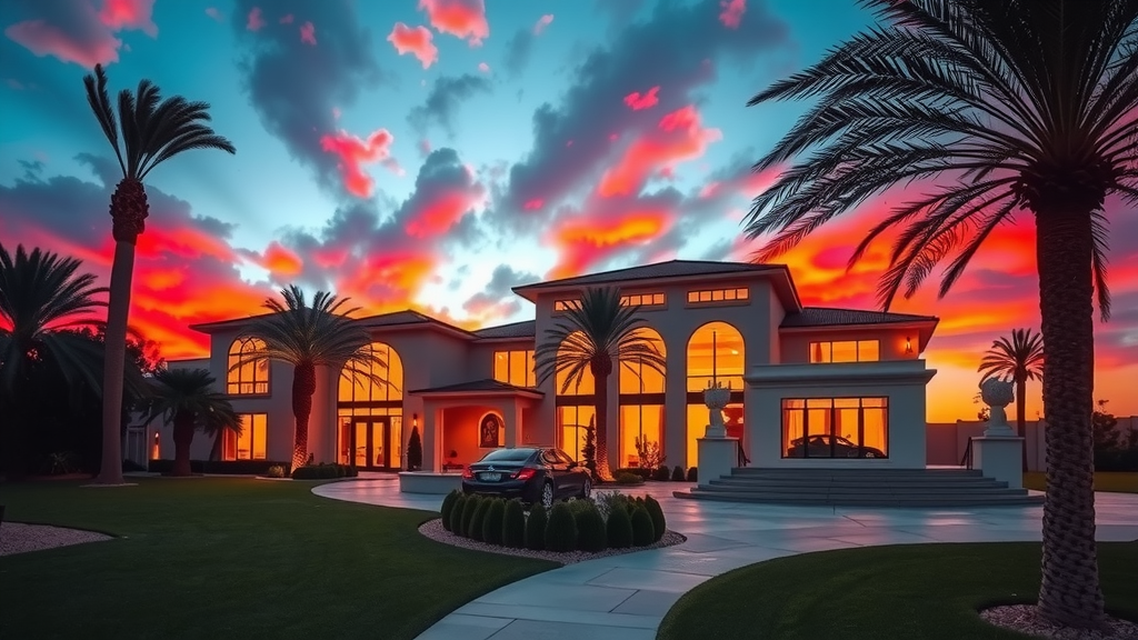 Luxury home in las vegas at sunset