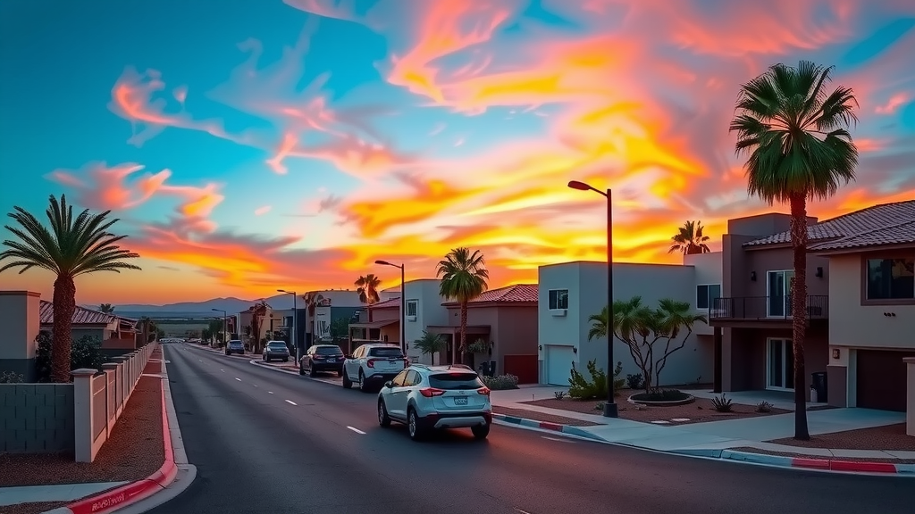 Modern homes in las vegas at sunset
