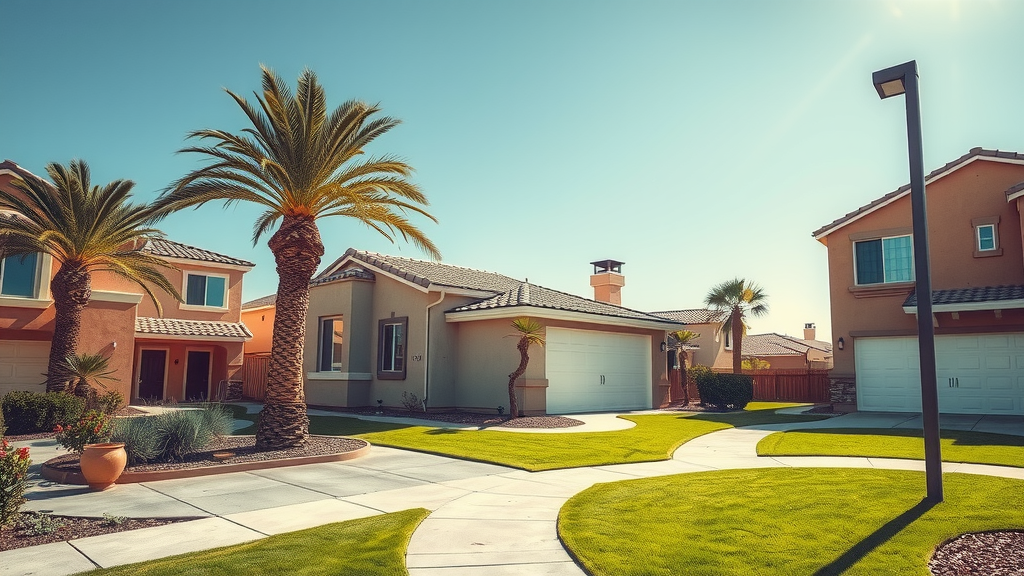 Modern residential neighborhood in las vegas with beautiful houses and palm trees