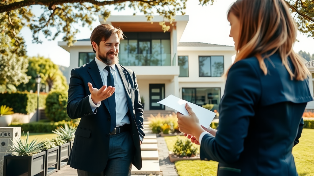 Real estate agent showing a home to clients.
