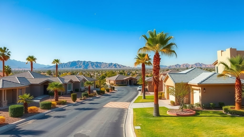 Suburban las vegas neighborhood scene with modern architecture