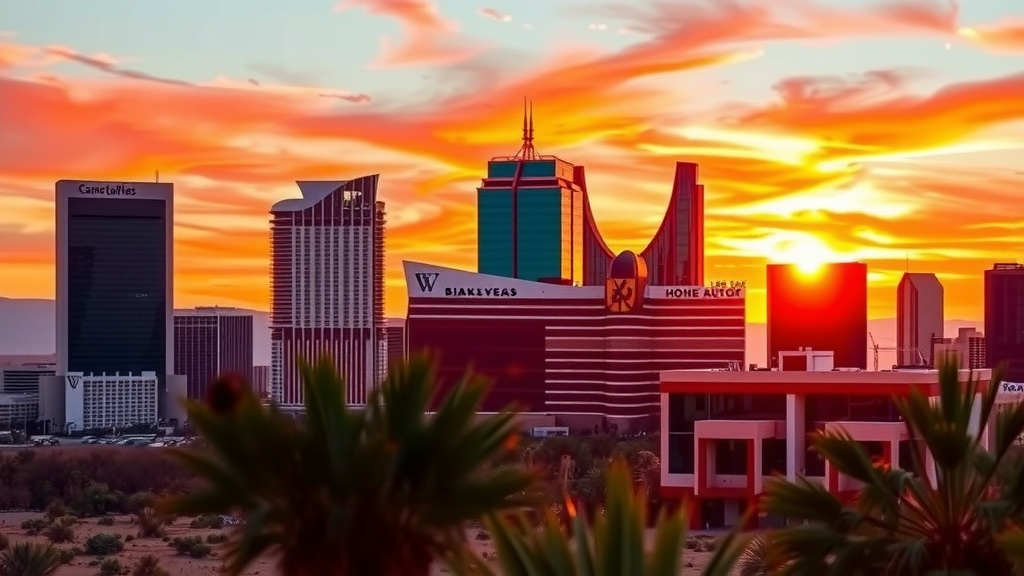 Sunset over las vegas skyline with vibrant colors