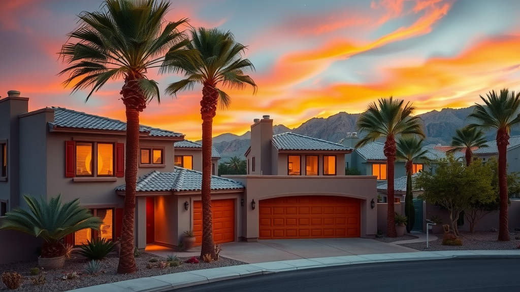 Vecindario de lujo en las vegas al atardecer