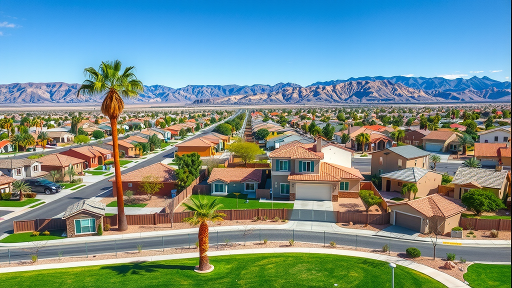 Vibrant las vegas suburb with family homes and clear sky