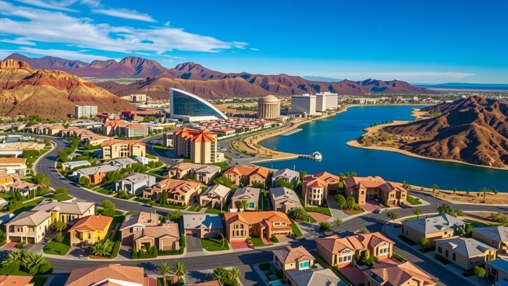 Aerial view of las vegas with luxury homes and lake las vegas