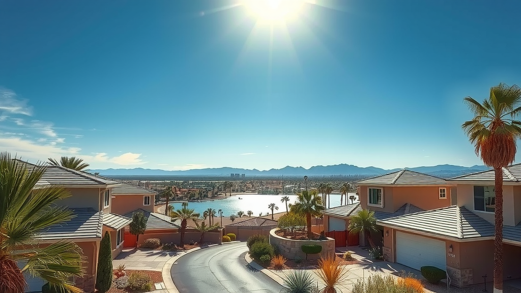 Barrio residencial en las vegas con casas modernas cerca del lago