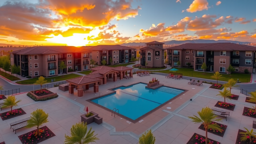 Community of apartments in north las vegas at sunset
