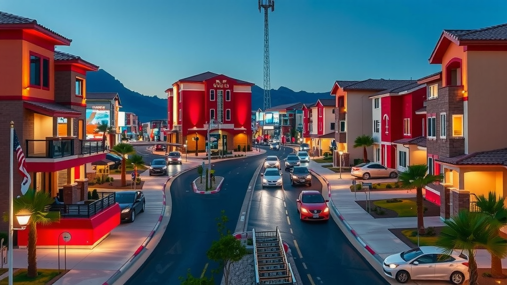 Las vegas housing market evening scene with residential developments