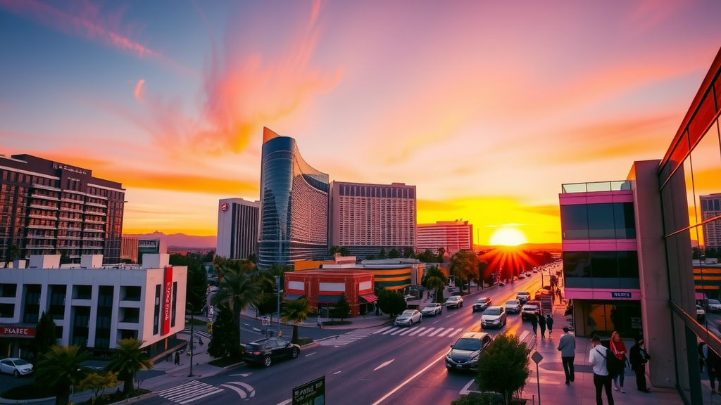 Las vegas skyline with real estate activity