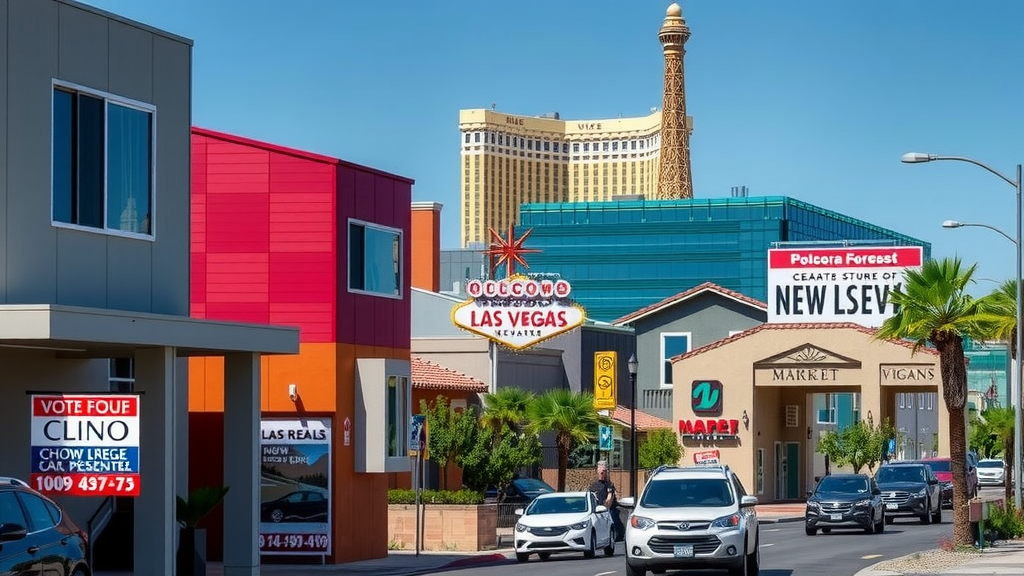 Vibrant real estate environment in las vegas with modern homes and signs