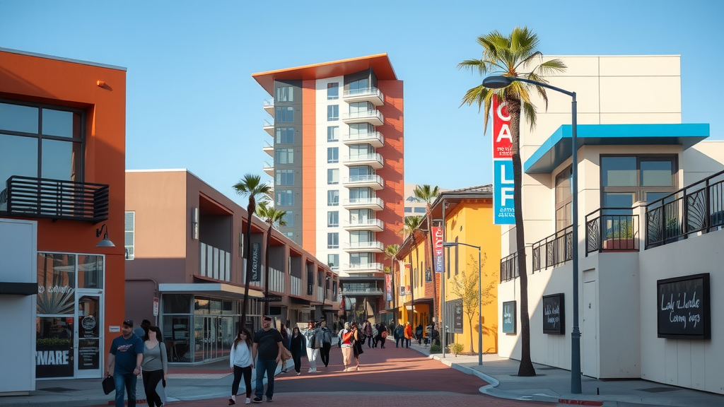 Vibrant street scene in las vegas with modern residential buildings