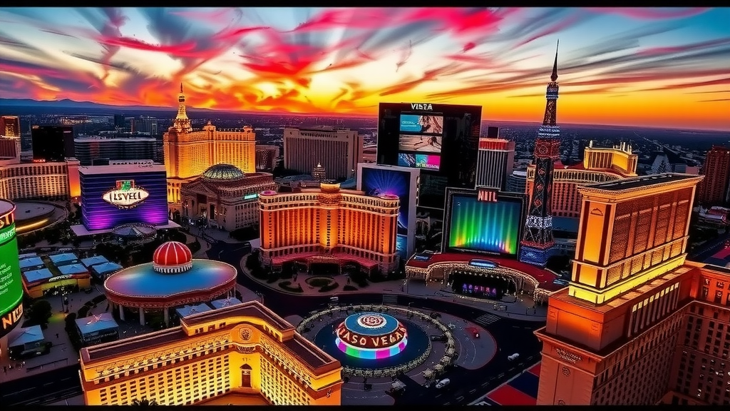 Aerial view of the las vegas strip at sunset
