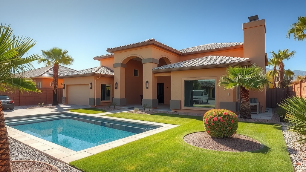 Casa moderna en Las Vegas con jardín.