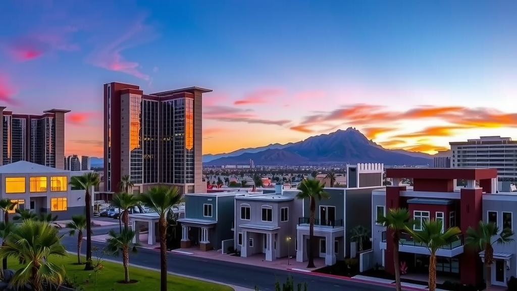 Comunidad residencial en las vegas al atardecer 1