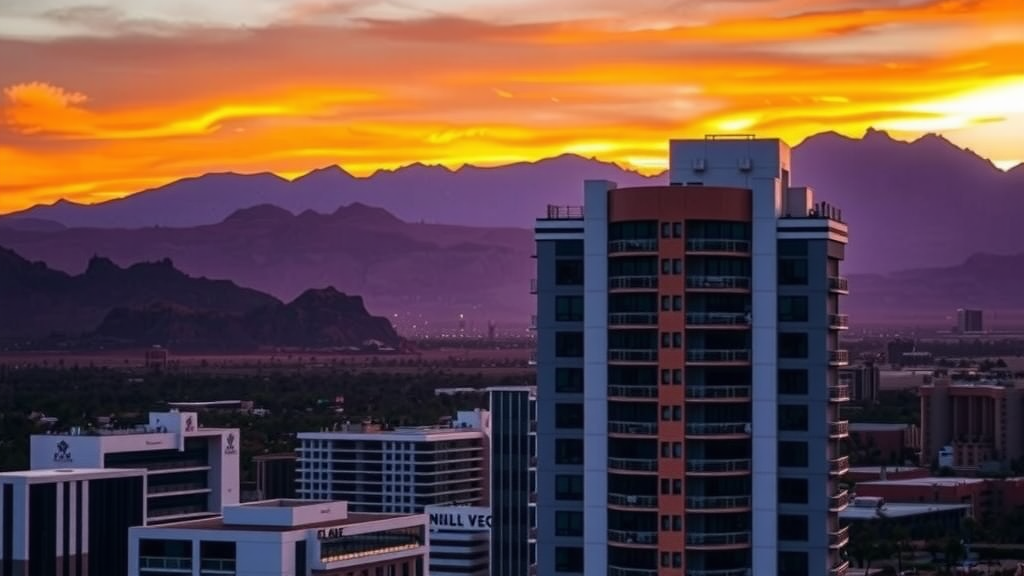 High-rise condo sunset view in Las Vegas.