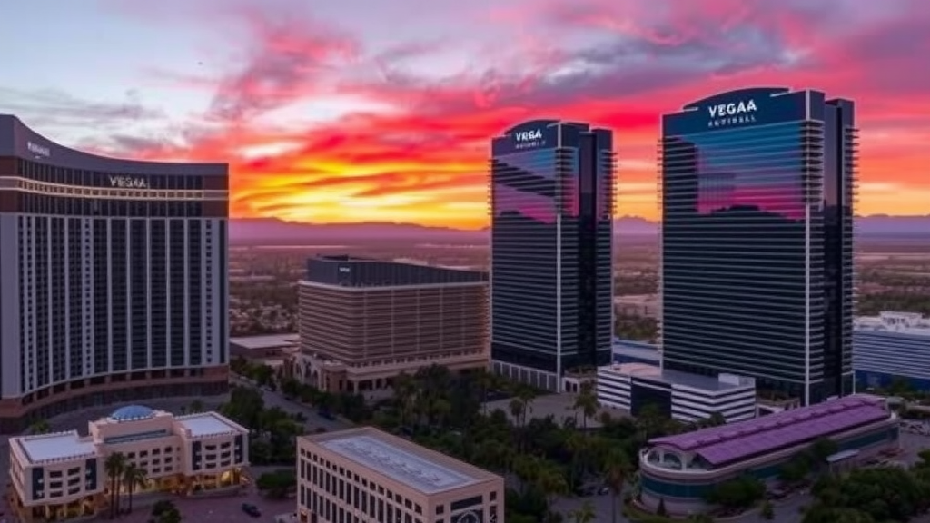 Las vegas skyline at sunset with luxury apartments