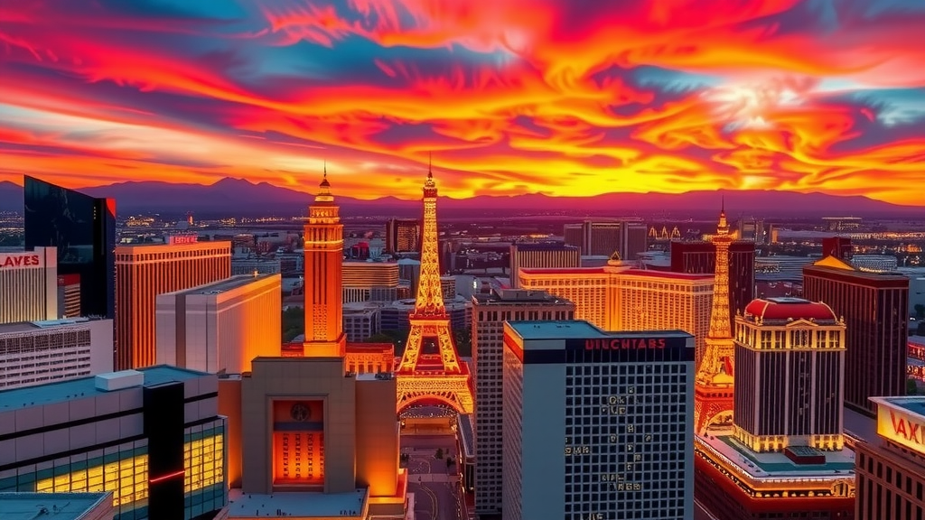 Las vegas skyline at sunset