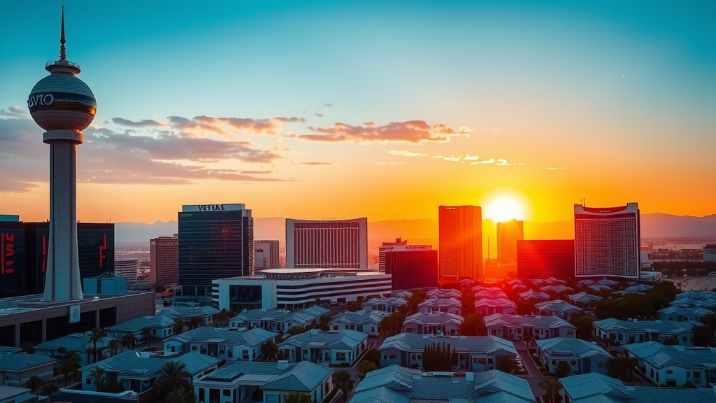 Las vegas skyline with new residential developments at sunset