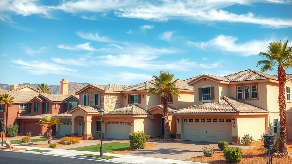 Luxury homes in las vegas neighborhood with palm trees and clear skies