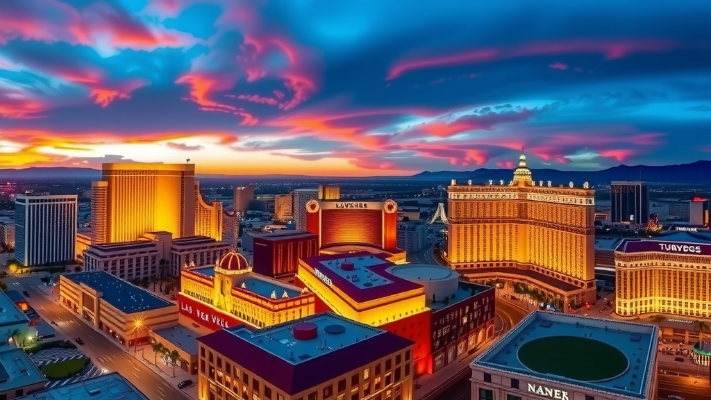 Panorama de las vegas con nuevos desarrollos habitacionales durante el atardecer
