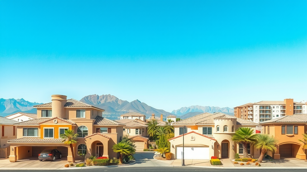 Vista de casas en las vegas bajo un cielo azul