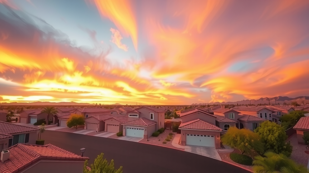 Vista suburbana de las vegas en el atardecer