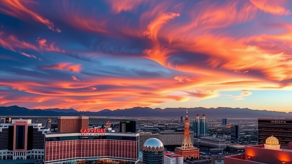 Atardecer sobre las vegas con rascacielos y nuevos desarrollos