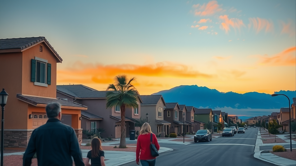 Barrio residencial en las vegas al amanecer