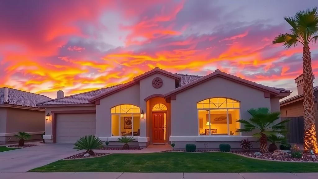 Casa moderna en las vegas durante atardecer