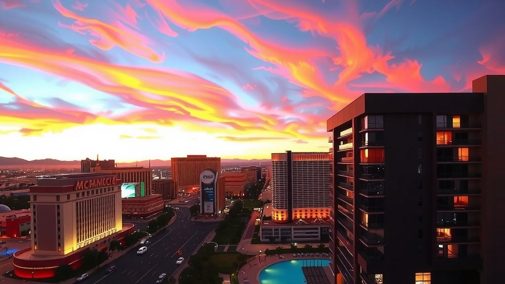 Complejo de condominios en las vegas al atardecer