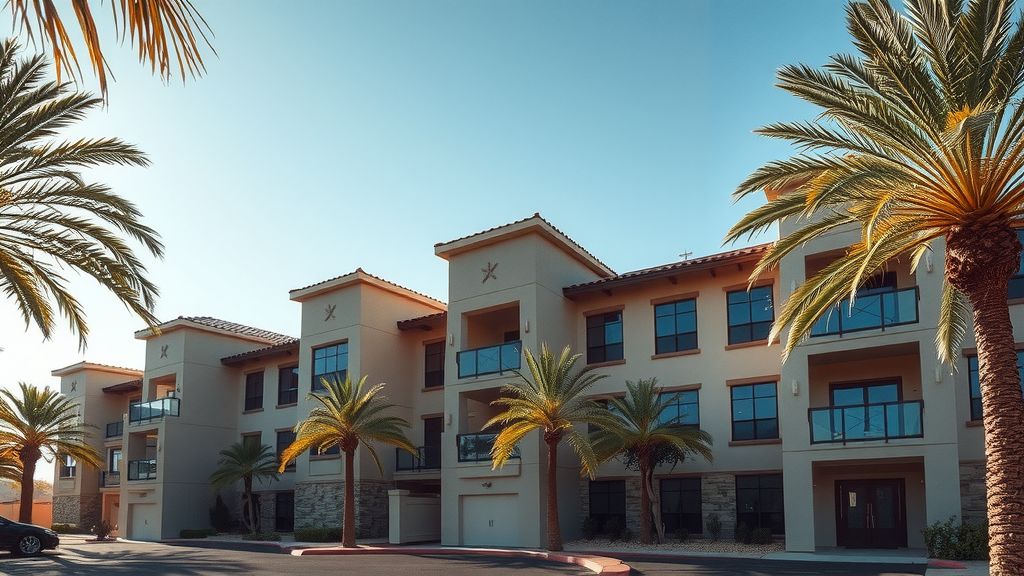 Complejo de condominios en las vegas con palmeras