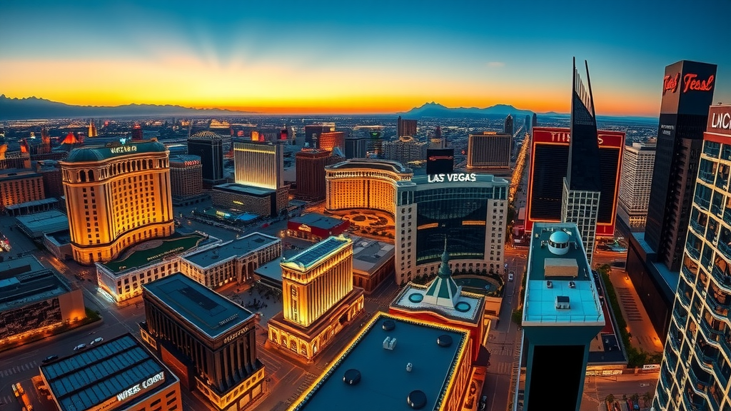 Condominio moderno en las vegas con vistas al strip y atardecer
