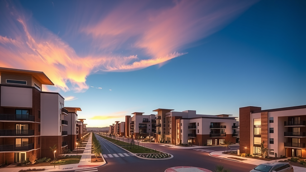 Desarrollo de condominios en las vegas al atardecer