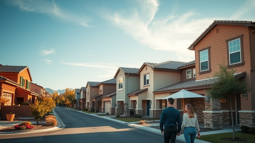Las vegas neighborhood with families exploring homes